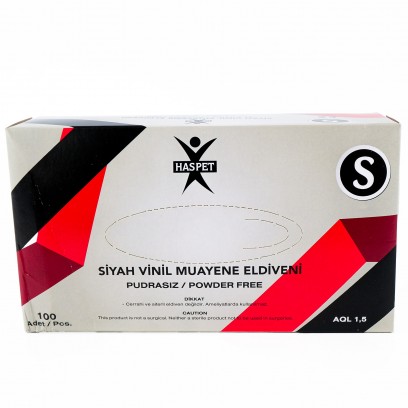 Vinil Eldiven Pudrasız Siyah Haspet S 100 Adet