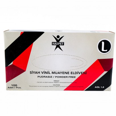 Vinil Eldiven Pudrasız Siyah Haspet L 100 Adet