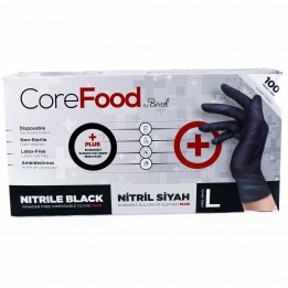 Nitril Eldiven Siyah.Corefood L 100 Adet